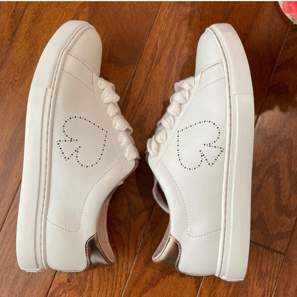 Kate Spade Logo Spade White & Gold Metallic Sneakers 6 - Picture 3 of 7
